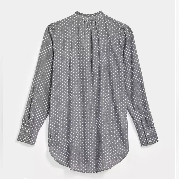 NWT LOFT Petite Small Polka Dot 100% Cotton Long Sleeve Button Down Blouse - Picture 2 of 15